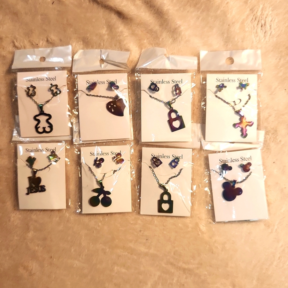 Multicolor Stainless Steel Necklace & Earring Sets
